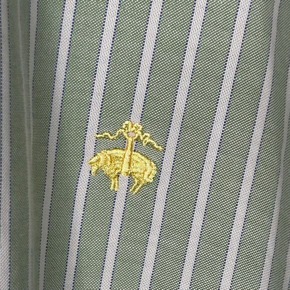 Brooks Brothers mens embroidered logo green striped non iron LS button down XL - Picture 2 of 7